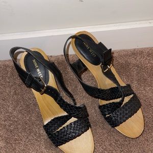 NINE WEST 'LAGRIMEO' SANDALS  WOMEN'S SIZE 8.5 MEDIUM  LEATHER BLACK